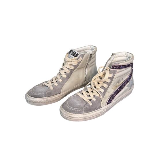 Golden Goose NIB Slide w/Gray Leather Star and Wine-colored Glitter Flash Sz 40 - Picture 7 of 14